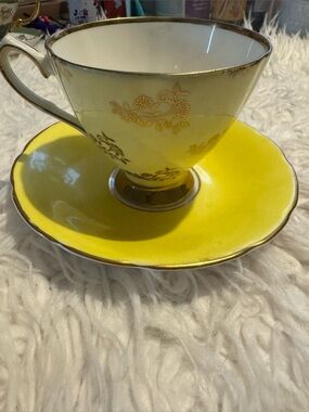 Stratford Vintage Yellow and Gold Porcelain Teacup and Saucer